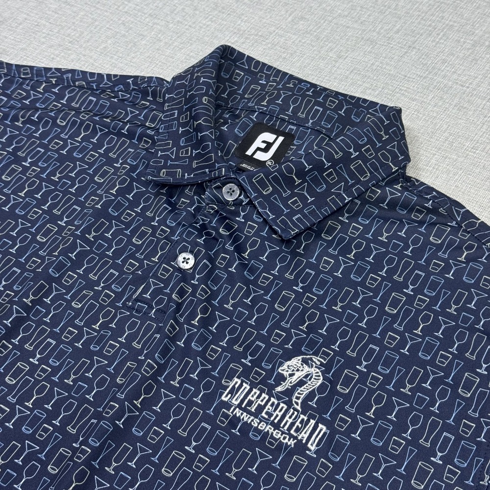 FootJoy Copperhead Innisbrook Cocktail Print Golf Polo Shirt Mens XL Blue